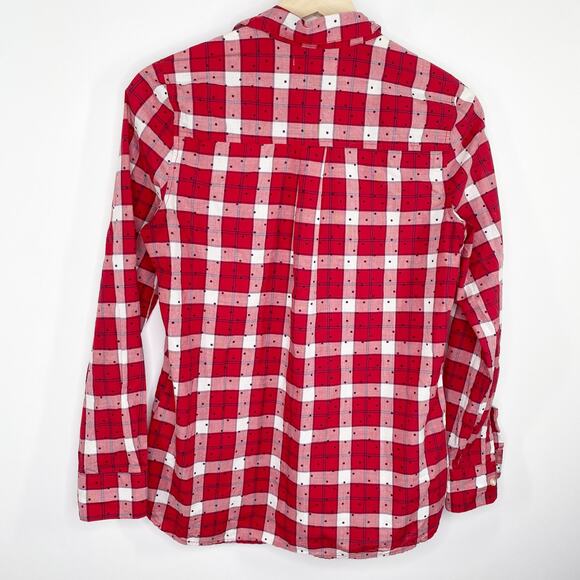 Old Navy Classic Fit Red White Blue Polka Dot Button Front Shirt Women's Size XS - Picture 2 of 7